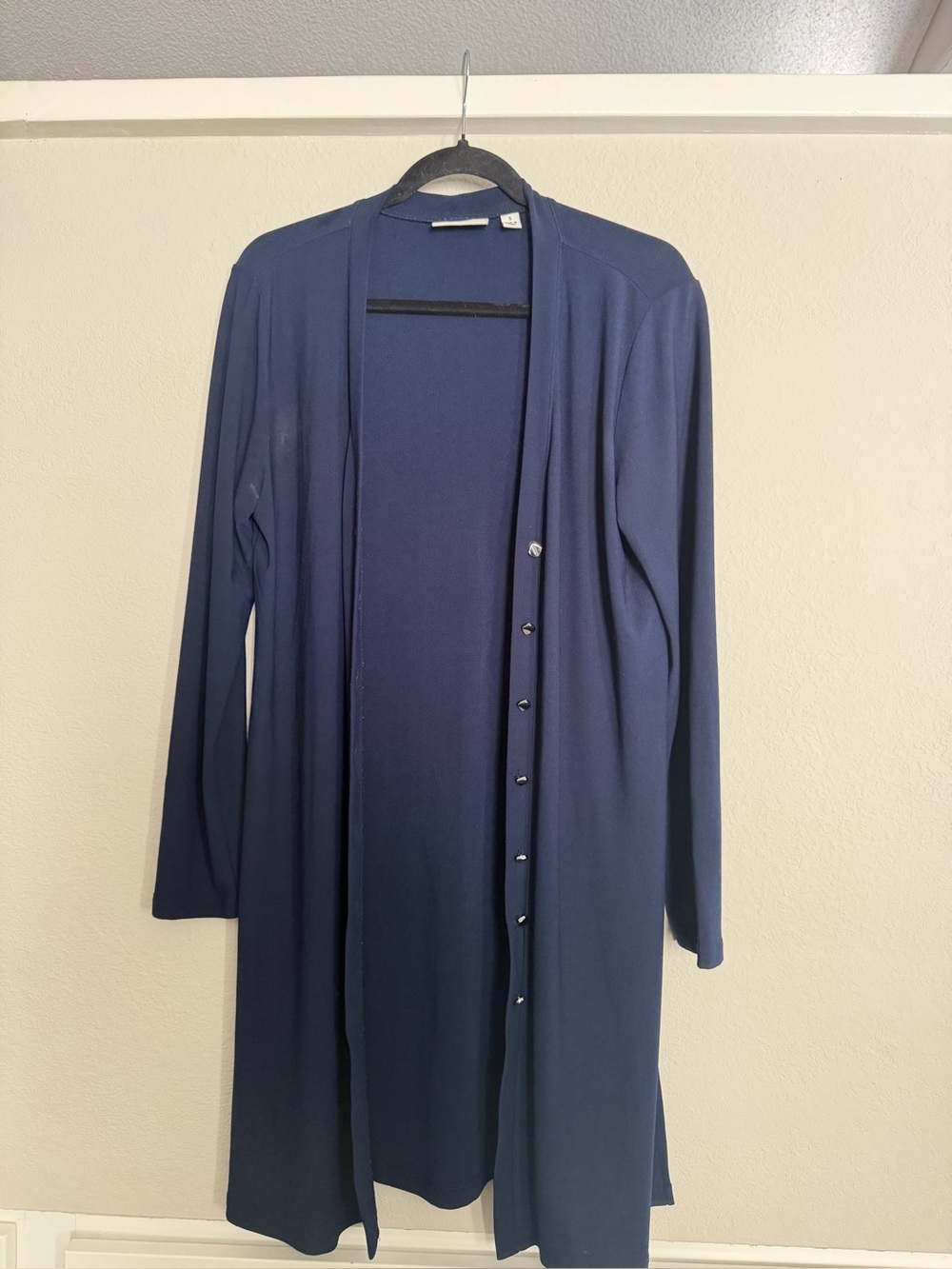 Susan Graver Navy Longline Button-Front Cardigan